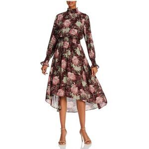 Nanette Lepore Floral High-low Smocked Dress In Dark Eggplant